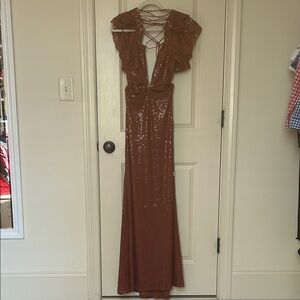Mac Duggal Bronze Sequin Backless Gown